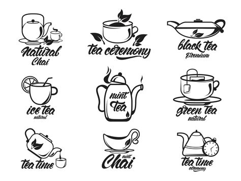 Chai, tea set with lettering, black and white collection 1313716 Vector Art at Vecteezy