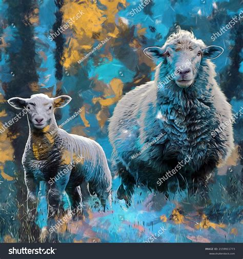 Modern Oil Painting Mother Lamb Sheep Stock Illustration 2159911773 ...