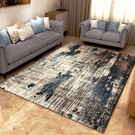 DODOING Modern Abstract Vintage Cream/ Blue Area Rug, Indoor Carpet ...