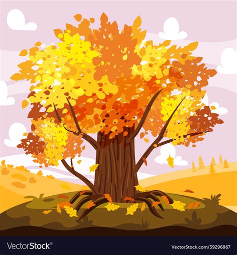 Autumn oak tree landscape city park fall trees Vector Image