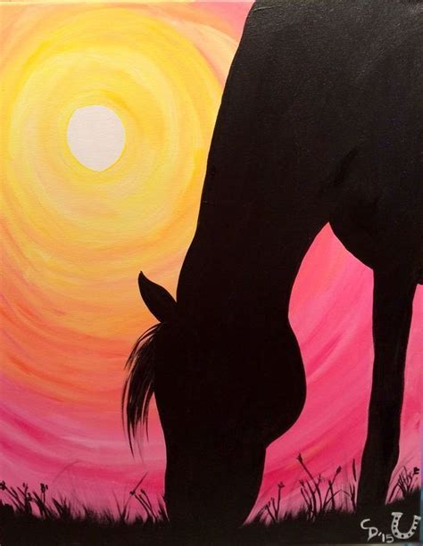 Sunset with horse silhouette. "Grazing Days" | Silhouette art, Silhouette painting, Horse painting