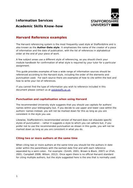 Harvard Referencing Examples - Staffordshire University