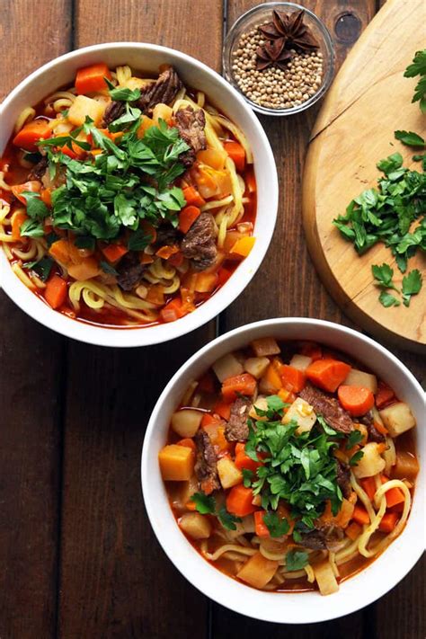 Lagman Recipe - Uzbek Beef Noodle Soup - Leelalicious