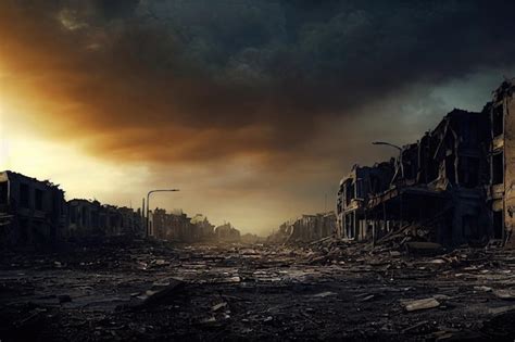 Premium Photo | A postapocalyptic ruined city Destroyed buildings ...