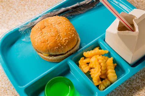 School Lunch Tray Cheeseburger Stock Photo - Image of gelatin ...