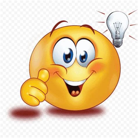 an emoticive smiley face with a lightbulb on his head