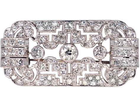 Art Deco Rectangular Platinum & Diamond Brooch - The Antique Jewellery Company