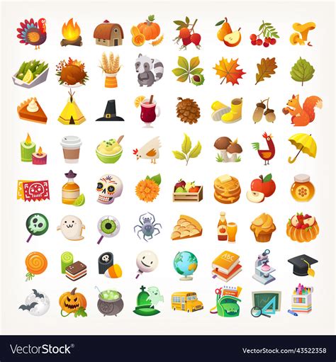 Set of colorful autumn emoji thanksgiving dinner Vector Image