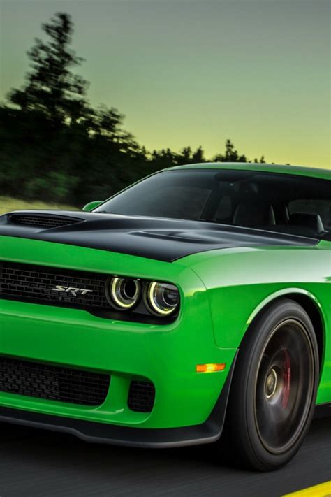 Download Wallpaper 640x960 2015, Dodge, Challenger, Green, Side