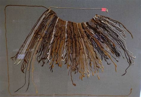 Fragmentary quipu (khipu) composed of two main cords with subsidiary and tertiary cords, Inca ...