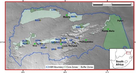 Map of the Vhembe Biosphere Reserve showing distribution of existing... | Download Scientific ...