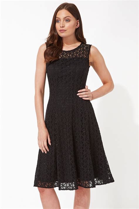 Lace Fit and Flare Dress in Black - Roman Originals UK