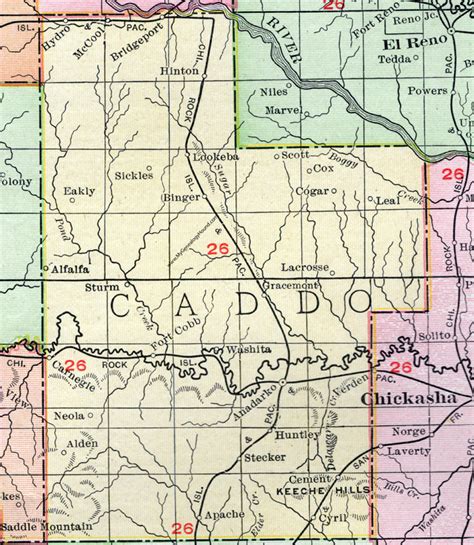 Caddo County, Oklahoma 1911 Map, Rand McNally, Anadarko, Carnegie, Apache