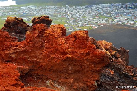 A breathtaking view from the Top of Mt. Eldfell Volcano in the Westman ...