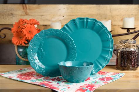 The Pioneer Woman Isabelle Teal 12-Piece Dinnerware Set - Walmart.com