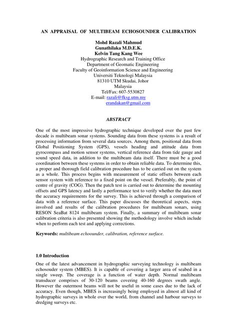 (PDF) AN APPRAISAL OF MULTIBEAM ECHOSOUNDER CALIBRATION