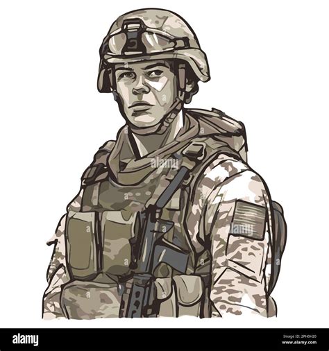 Military infantry. Cartoon soldier isolated drawing. Vector art of army ...