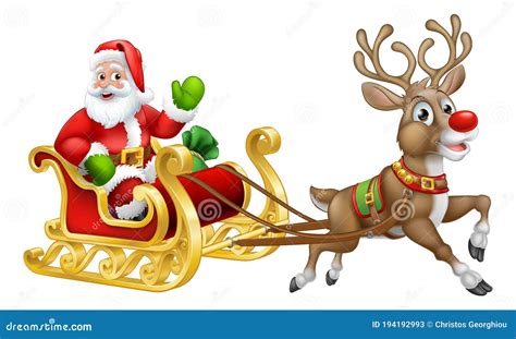 Santa Claus Christmas Reindeer Sleigh Sled Cartoon | CartoonDealer.com ...