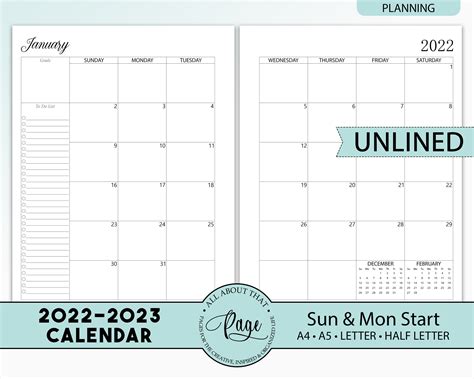 NEW 2022 2023 Monthly Calendar Printable Two 2 Page Planner - Etsy UK