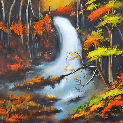 Beautiful Autumn Waterfall Painting · Creative Fabrica