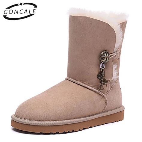 GONCALE Winter fur womens snow boots real sheepskin leather fur lined ...