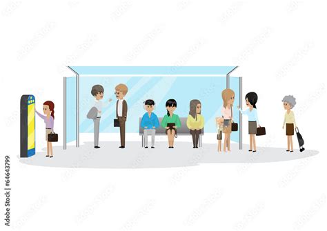 People Waiting At The Bus Stop Stock Vector | Adobe Stock