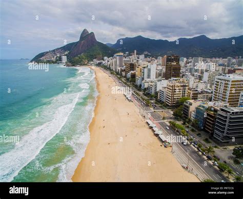 Leblon Beach and Vidigal slum in the background, Rio de Janeiro Brazil ...