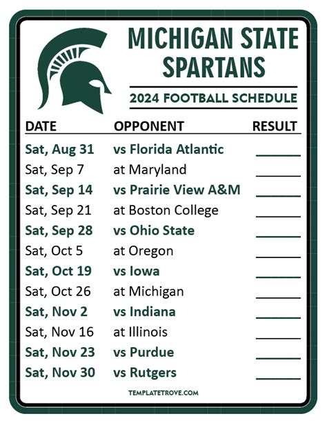 Printable 2024 Michigan State Spartans Football Schedule