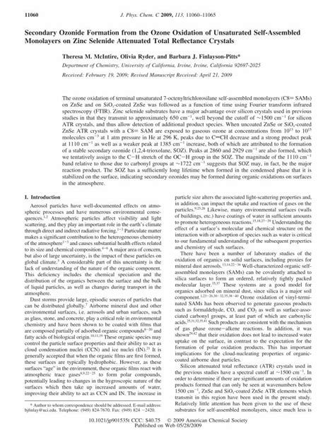 (PDF) Secondary Ozonide Formation from the Ozone Oxidation of Unsaturated Self-Assembled ...