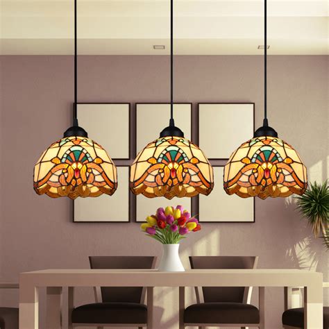 3-lamp Vinatge Kitchen Glass Island Pendant Lighting Stained Glass ...