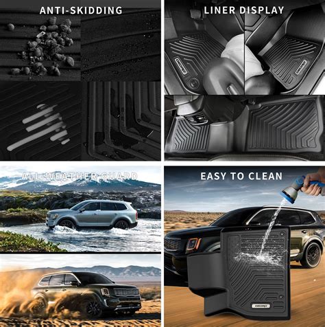 OEDRO® Floor Mats for 2020-2021 Kia Telluride, Unique Black TPE All-Weather Guard Full Set Liners