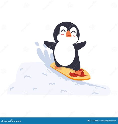 Penguin Sliding Off Snow Hill Cartoon Stock Vector - Illustration of ...