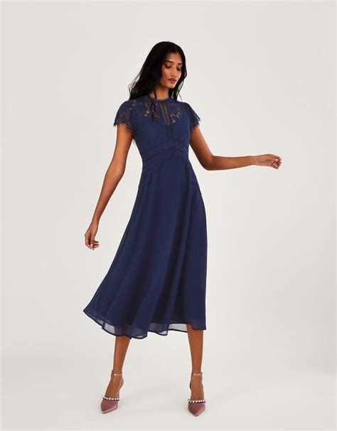 Louise Lace Midi Dress Blue | Evening Dresses | Monsoon Global.