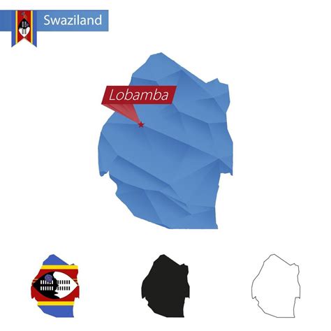 Swaziland blue Low Poly map with capital Lobamba. 18818278 Vector Art ...