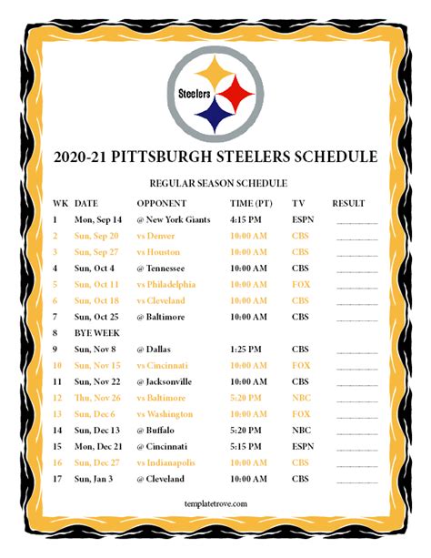 Steelers Schedule 2021 2022 Printable - Printable Schedule