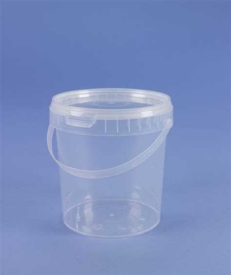 CLEAR 1 LITRE BUCKET WITH PLASTIC HANDLE & TAMPER EVIDENT NECK ...