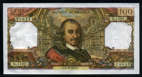 France money 100 French Francs banknote of 1977, Pierre Corneille.:Coins and Banknotes