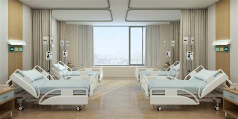 Hospital Recovery Room with Beds and Chairs Stock Illustration ...