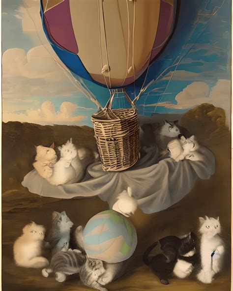 Kittens in a Hot Air Balloon · Creative Fabrica