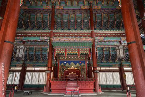 Inside the Geunjeongjeon, the Throne Hall, at the Gyeongbokgung Palace ...