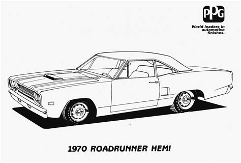 Muscle Car Coloring Pages - Vintage 1970 Roadrunner Hem Drawing