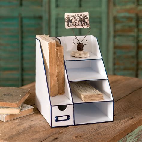 Rustic Farmhouse Metal Desk Organizer with Six Bins