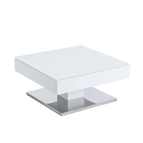 Finch White Swivel Frosted Glass Top Coffee Table with Stainless Steel ...