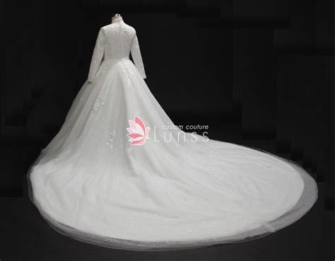 Custom-made High Neck Long Sleeve Lace Wedding Dress - Lunss
