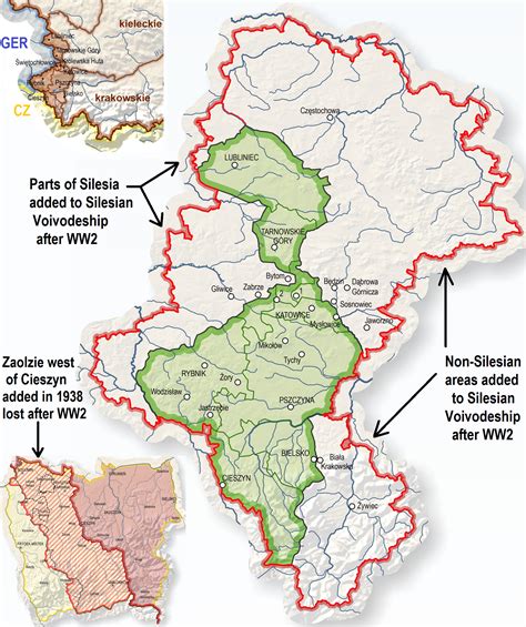 Silesian Voivodeship pre-WW2 and today