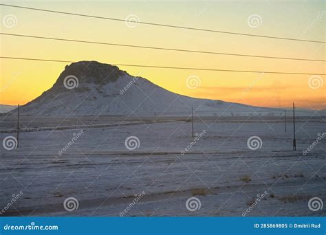 Mongolian Steppe in Winter during Sunset. Stock Image - Image of range ...