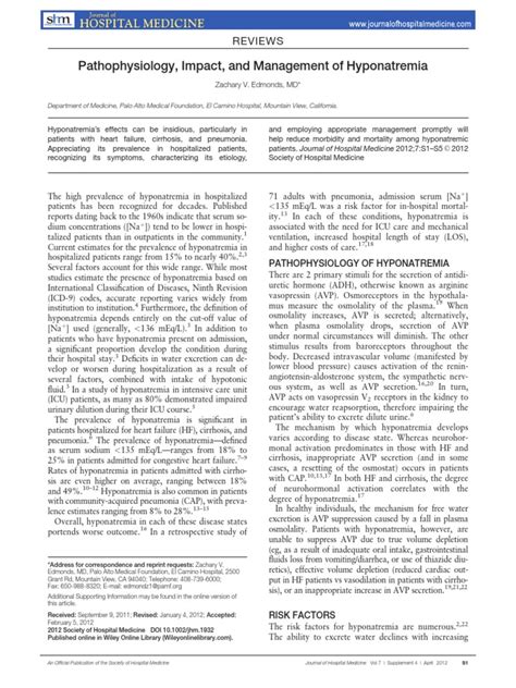 Hyponatremia Pathophysiology Impact and Management | PDF | Health Care | Diseases And Disorders