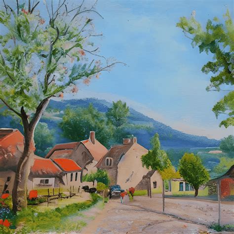 Quaint French Village Painting · Creative Fabrica