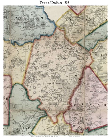 Dedham, Massachusetts 1858 Old Town Map Custom Print - Norfolk Co ...