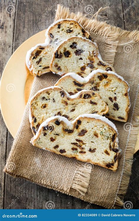 Slices Of Christmas Stollen. Traditional German Christmas Dessert Stock ...